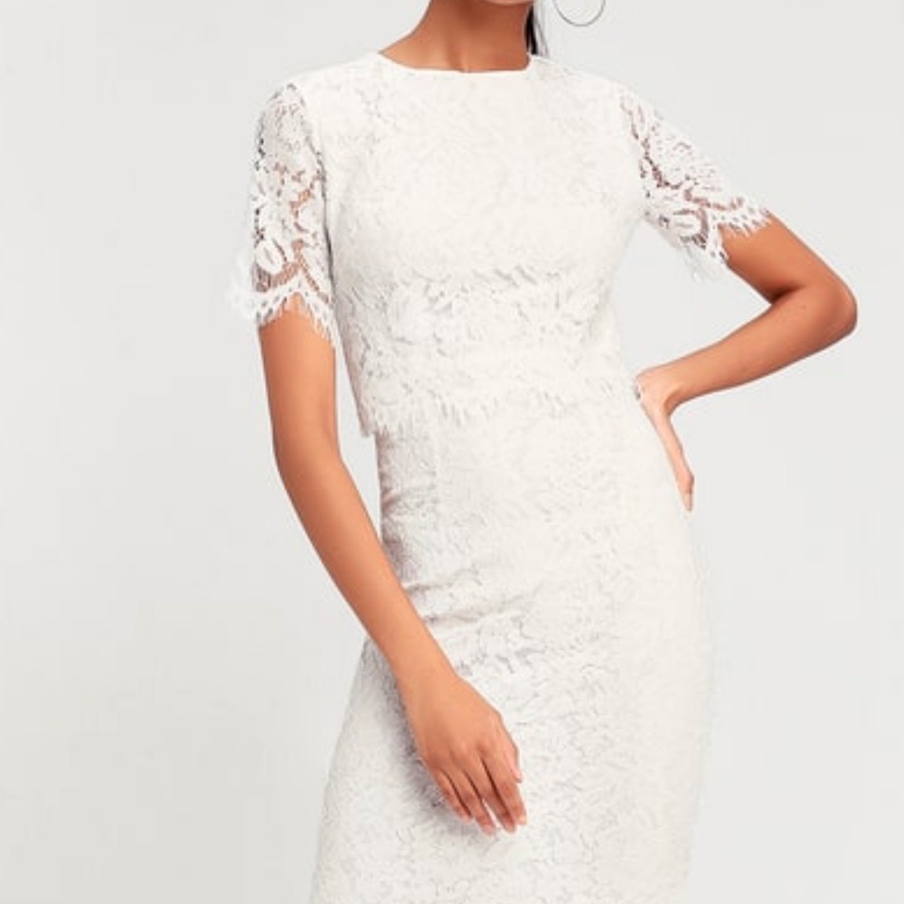 Lulu’s size L white lace midi dress. Like new - worn once.